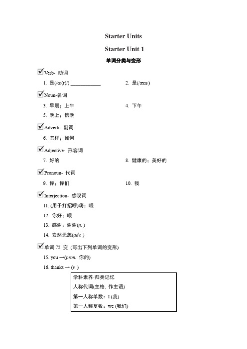 人教版英语七年级上册 Starter Starter Unit 1