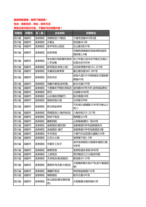 新版四川省成都市龙泉驿区酒店餐饮企业公司商家户名录单联系方式地址大全236家