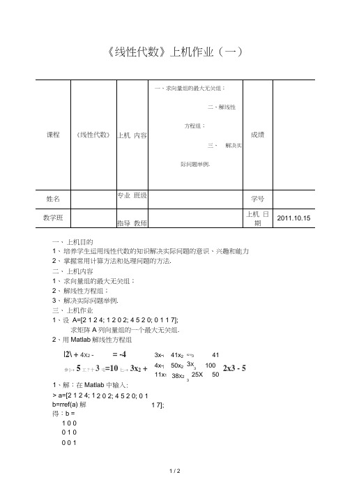 《线性代数》上机作业