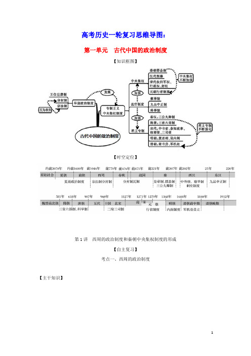 2022年高考历史一轮复习思维导图第一单元1西周的政治制度和秦朝中央集权制度的形成学案新人教版必修1