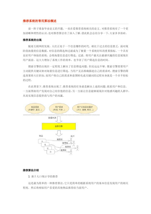 推荐系统常用算法简介