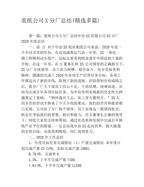 浆纸公司X分厂总结(精选多篇)