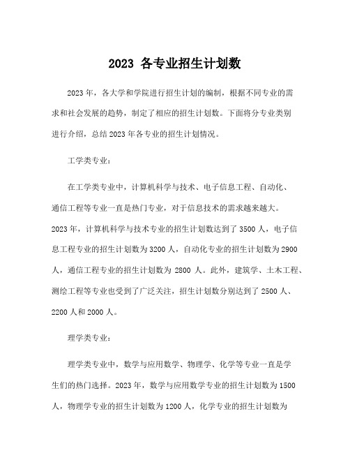 2023 各专业招生计划数