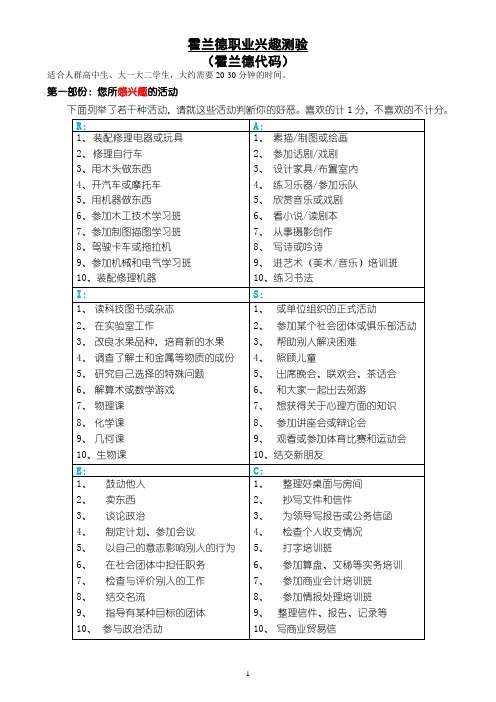 霍兰德职业兴趣测验(霍兰德代码)