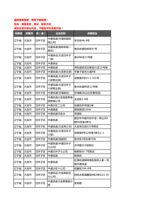 新版辽宁省大连市甘井子区中通快递企业公司商家户名录单联系方式地址大全39家