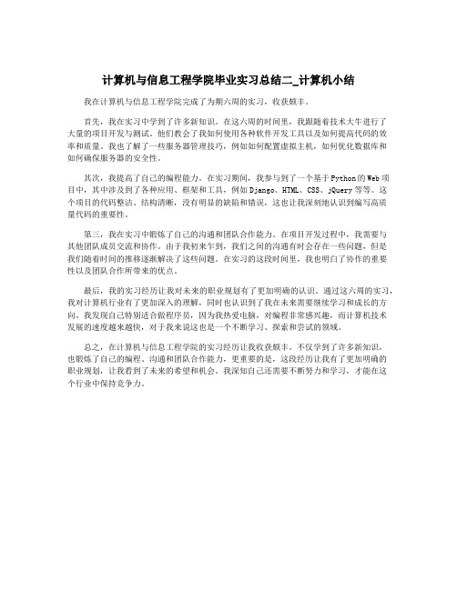 计算机与信息工程学院毕业实习总结二_计算机小结