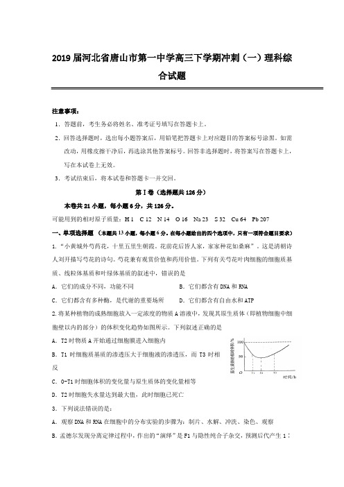 2019届河北省唐山市第一中学高三下学期冲刺(一)理科综合试题