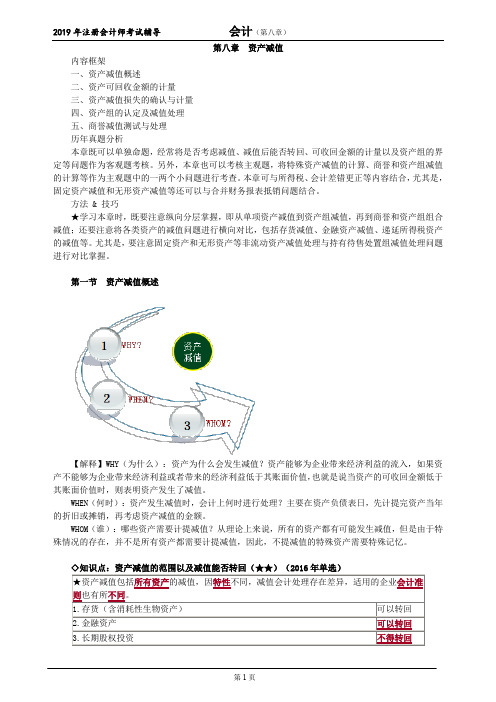 CPA 注册会计师 会计  知识点及习题    第八章 资产减值