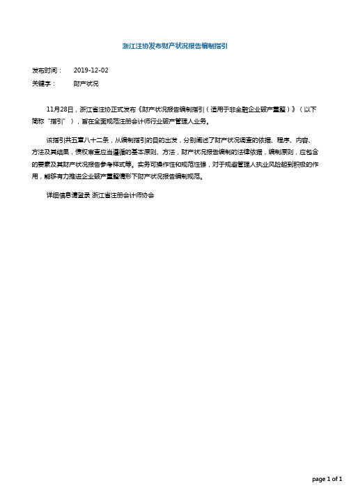 浙江注协发布财产状况报告编制指引