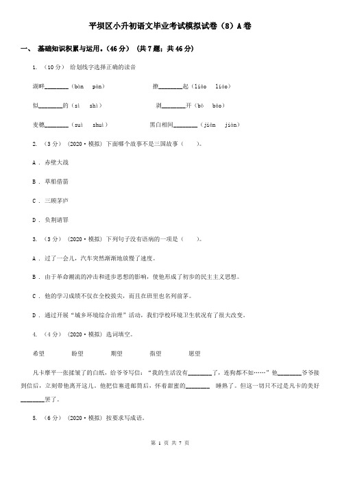 平坝区小升初语文毕业考试模拟试卷(8)A卷