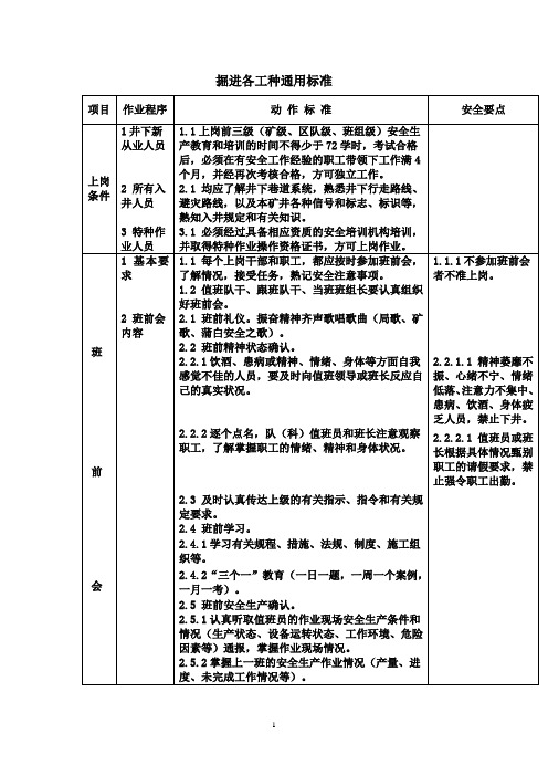 掘进各工种通用标准