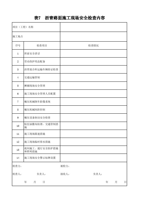 路面施工安全检查表