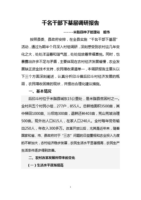 调研报告(千名干部下基层调研报告)