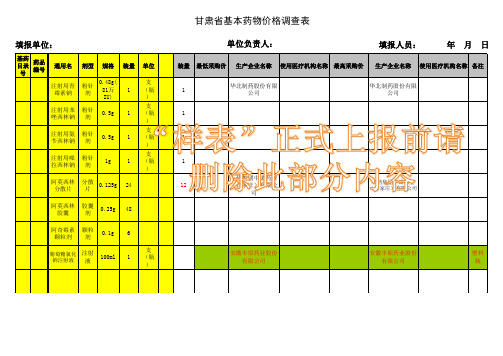 甘肃省基本药物价格调查表