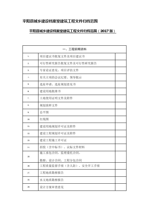 平阳县城乡建设档案室建筑工程文件归档范围