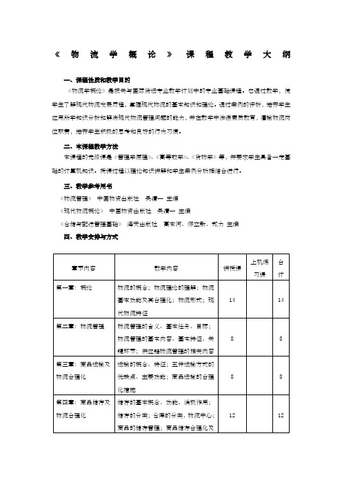 报关专科《物流学概论》教学大纲及考试大纲