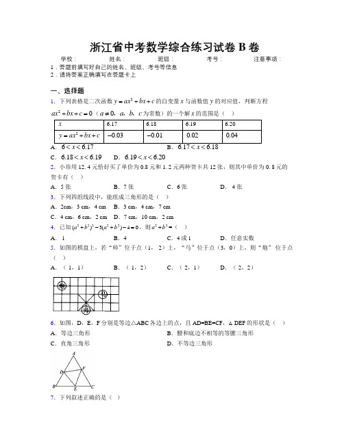 最新浙江省中考数学综合练习试卷B卷附解析