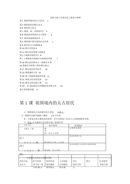 历史北师大版七级历史上册复习提纲