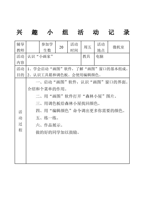 信息技术兴趣小组活动记录