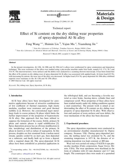 Effect of Si content on the dry sliding wear properties of spray-deposited Al–Si alloy