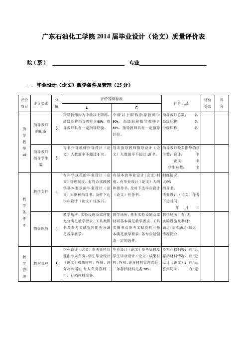 广东石油化工学院毕业设计(论文)质量评价表