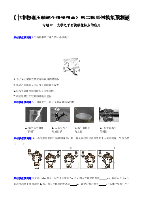 专题03光学之平面镜成像特点的应用(预测题)-决胜2021中考物理压轴题全揭秘精品(原卷版)