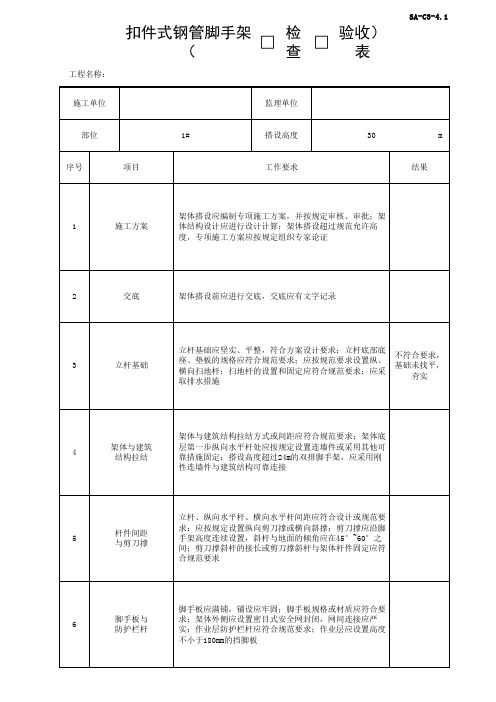 扣件式钢管脚手架检查验收表