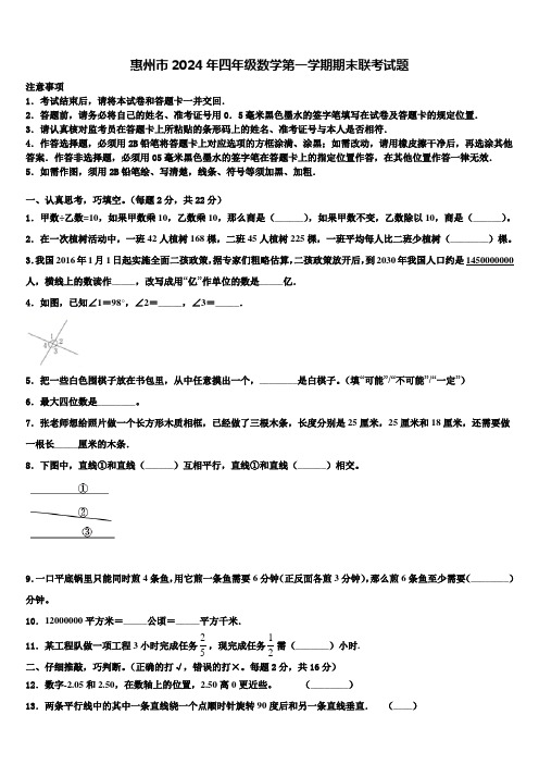 惠州市2024年四年级数学第一学期期末联考试题含解析