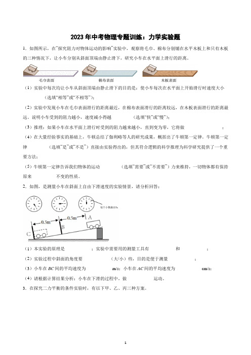 2023年中考物理二轮专题训练：力学实验题