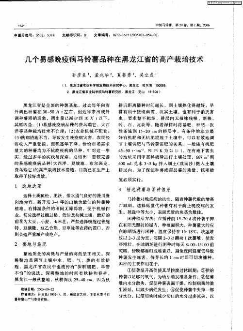 几个易感晚疫病马铃薯品种在黑龙江省的高产栽培技术