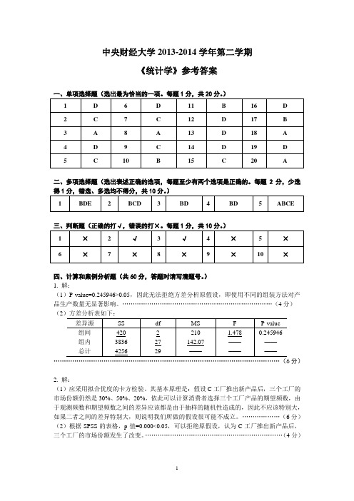 统计学参考答案2014年