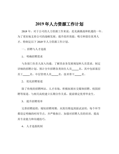 2019年人力资源工作计划