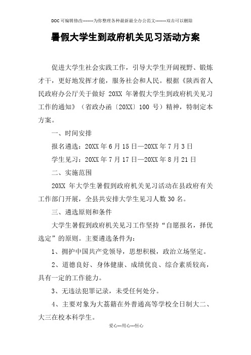 暑假大学生到政府机关见习活动方案