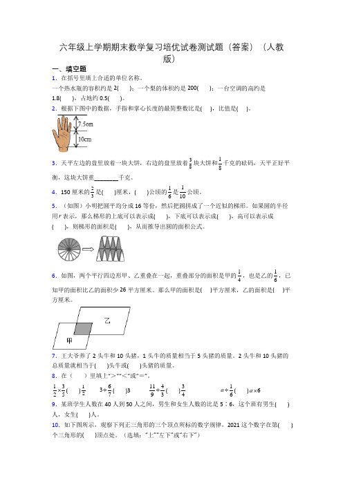 六年级上学期期末数学复习培优试卷测试题(答案)(人教版)