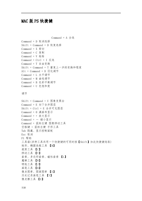 MAC版PS快捷键