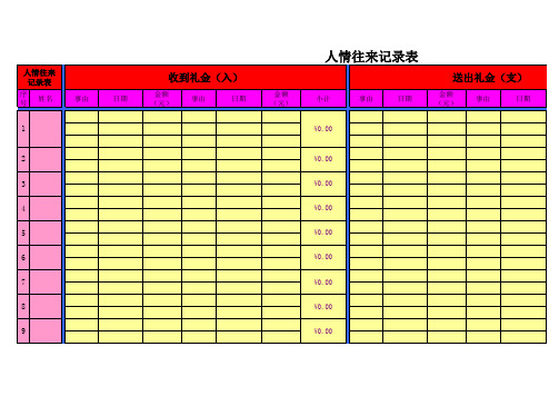 人情往来表(自动计算)