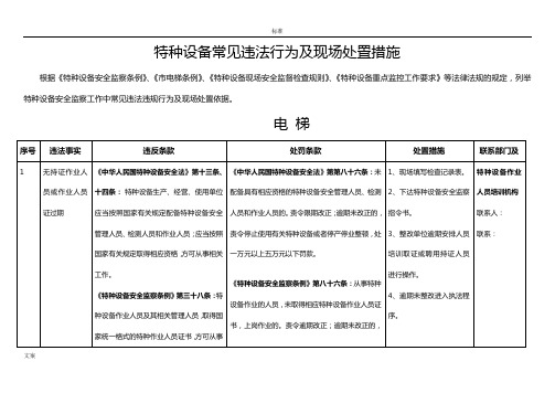 电梯特种设备常见违法行为及现场处置要求措施