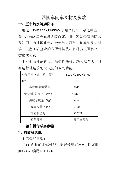 [VIP专享]消防车随车器材及参数Microsoft Office Word 文档