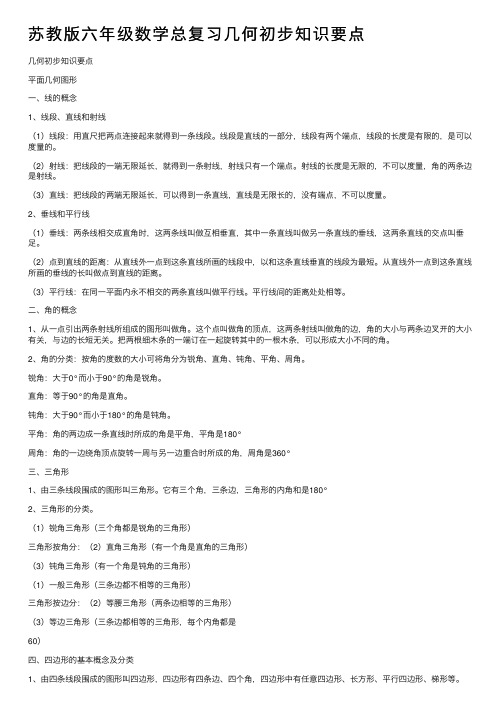 苏教版六年级数学总复习几何初步知识要点