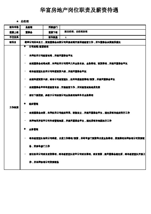 房地产公司组织架构及岗位职责样本样本