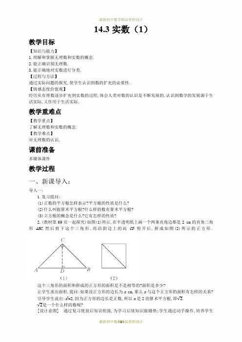 最新冀教版八年级数学上册精品教案14.3实数(1)