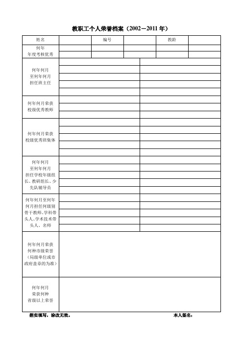 教师荣誉表个人档案表