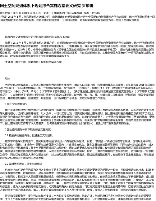 国土空间规划体系下规划综合实施方案要义研究罗东帆