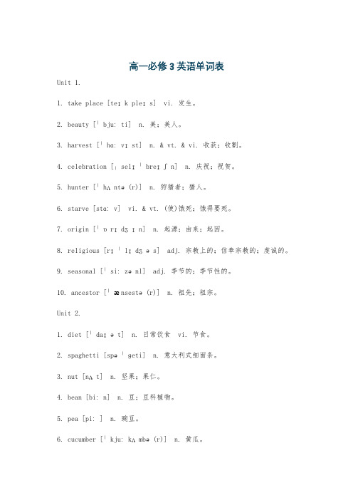 高一必修3英语单词表