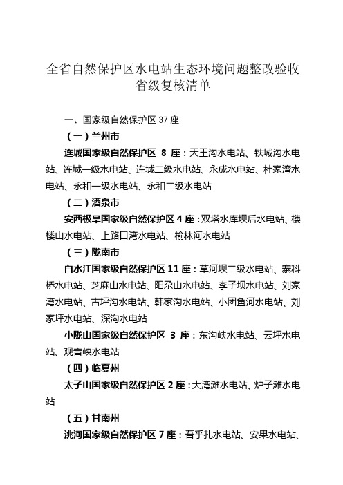 全省自然保护区水电站生态环境问题整改验收省级复核清单【模板】