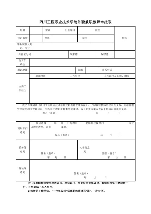 四川工程职业技术学院外聘兼职教师审批表【模板】