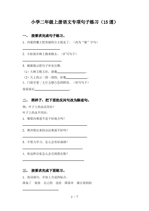 小学二年级上册语文专项句子练习(15道)