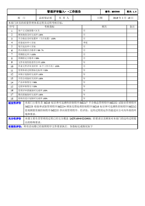 管理评审输入报告-品质保证部