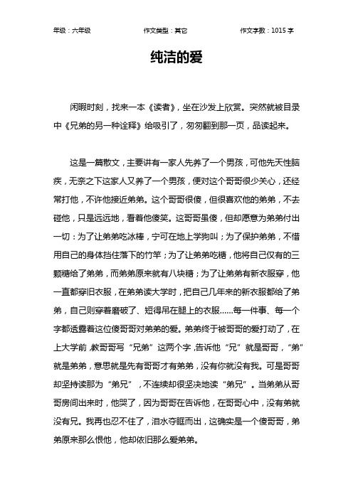 纯洁的爱作文【小学六年级1000字】