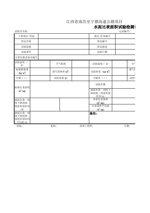 比表面积试验记录表